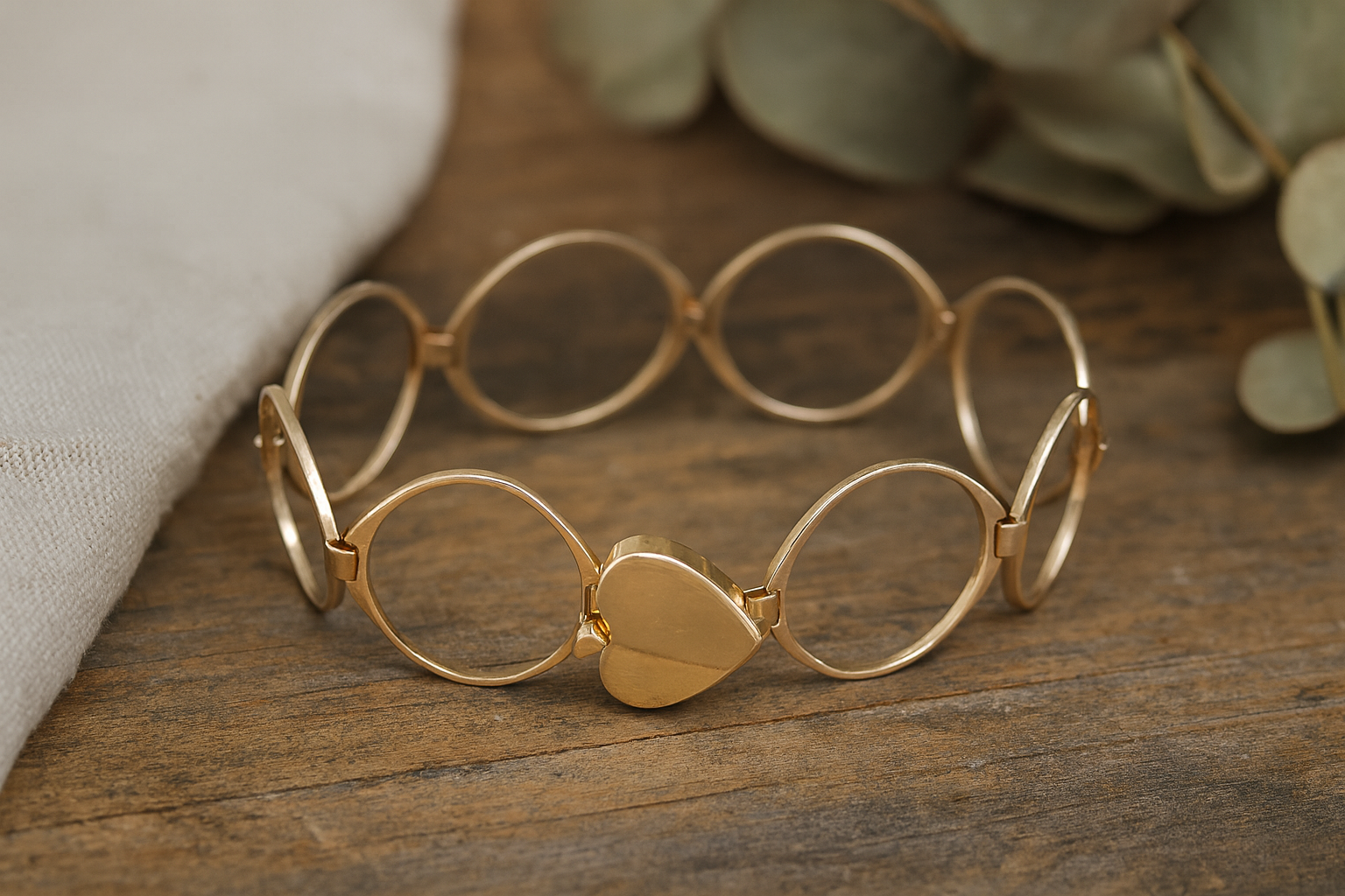 Heart-Link Open Circle Bracelet