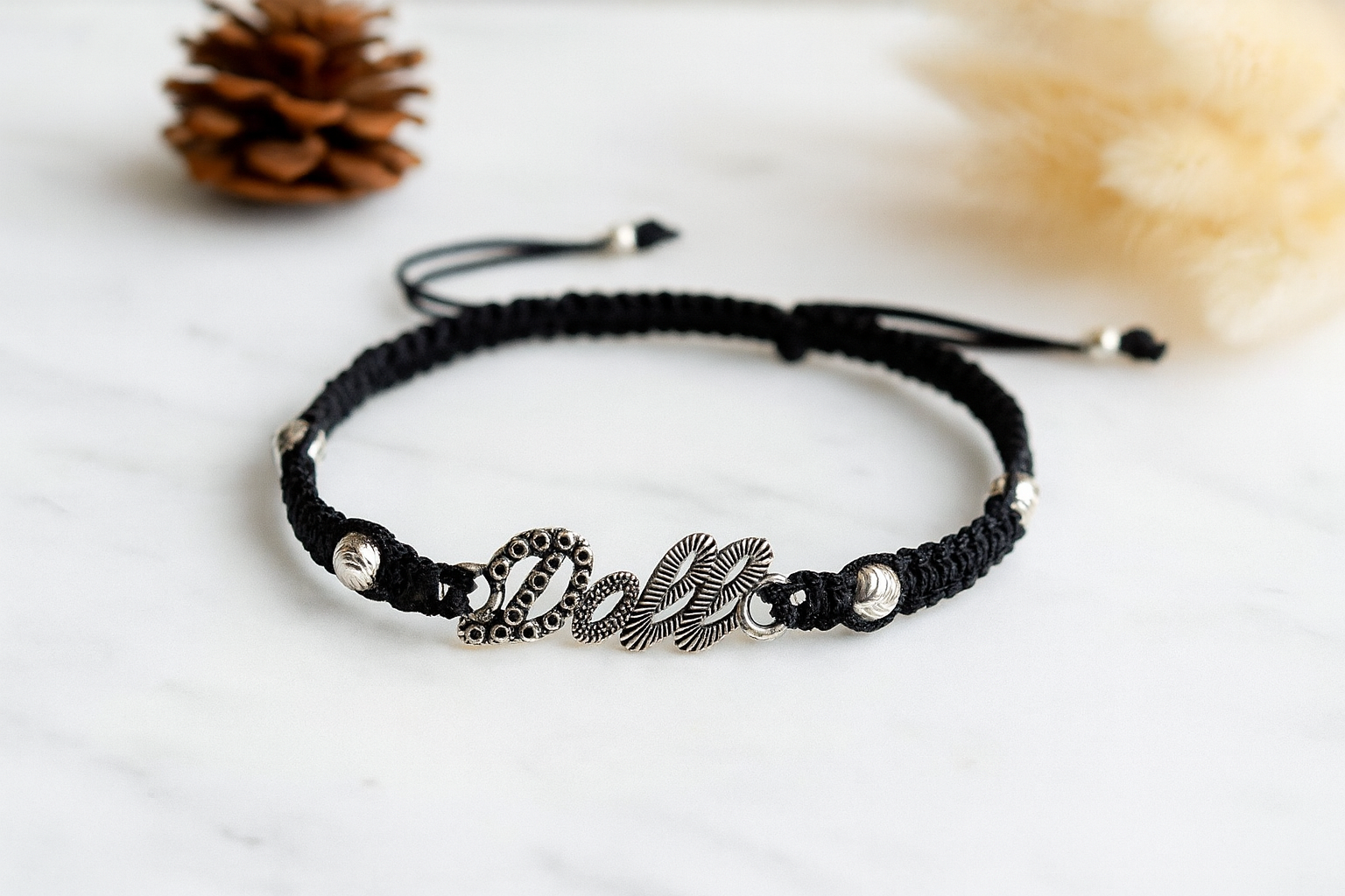 Black Macrame Doll Charm Anklet