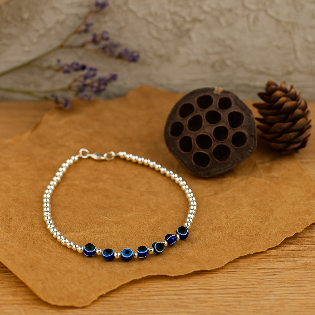 Blue Aura Evil Eye Silver Bracelet