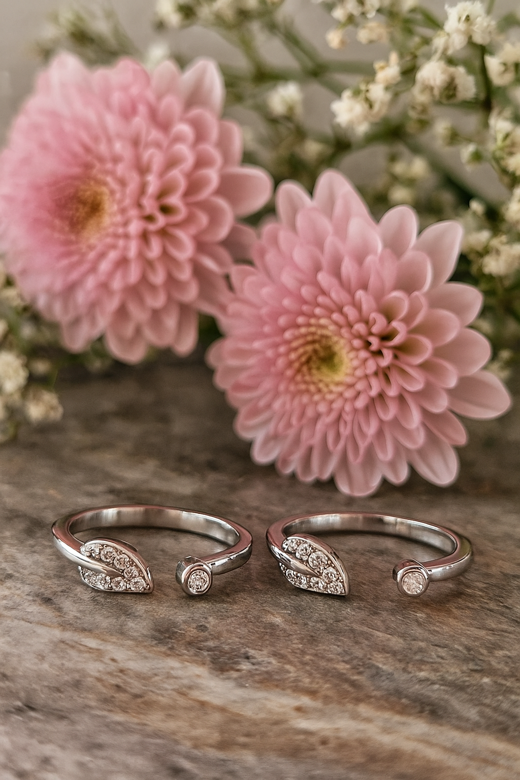 Floral Leaf Diamond Toe Rings