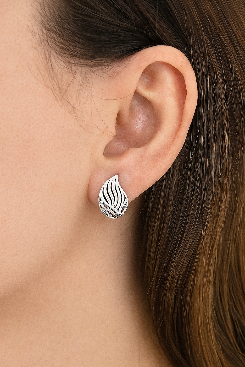 Silver Whispering Leaf Studs