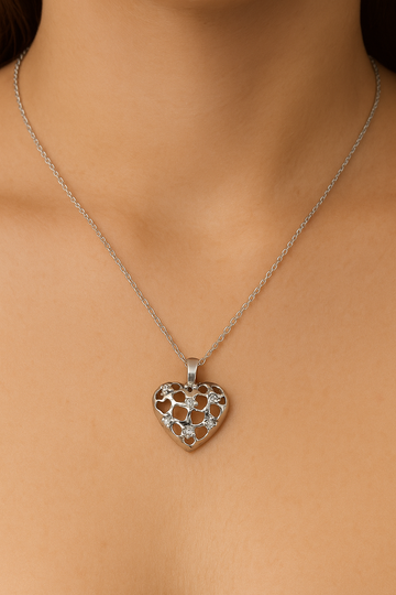 Silver Heart Mosaic Spark Chain Pendant