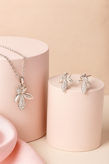 Silver Delightful Leaf Drop Set