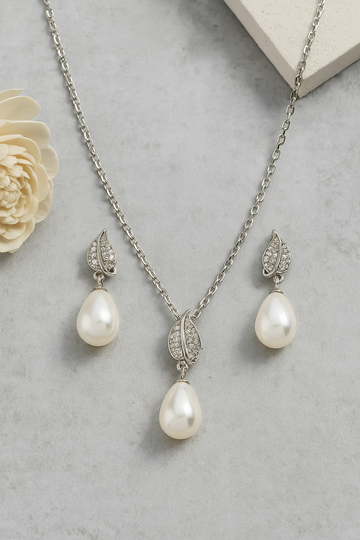 Silver Leaf Pearl Set