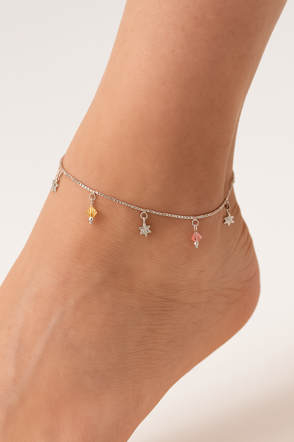 Silver Multicolour Charm Anklet