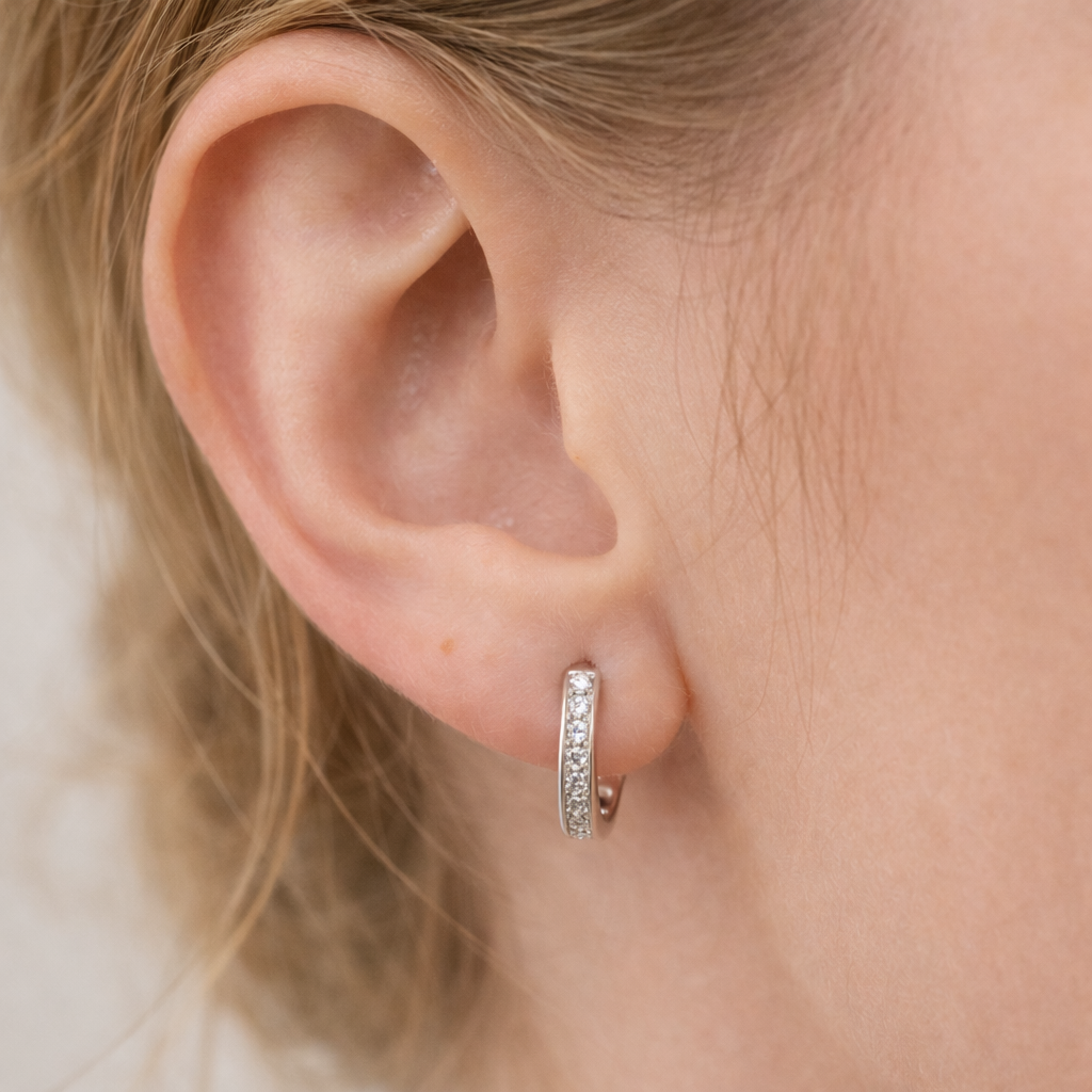 Silver Sparkle Huggie Hoops