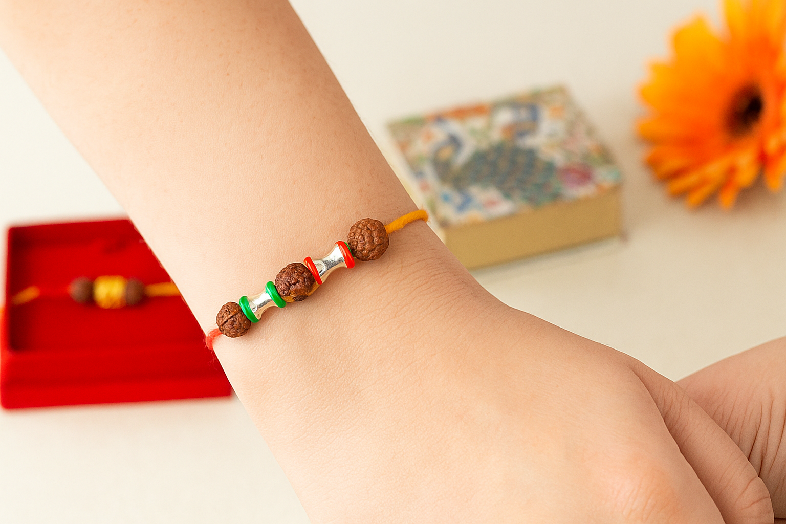 Silver Rudraksha Tricolor Rakhi