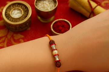 Silver Pearl Touch Rudraksha Rakhi