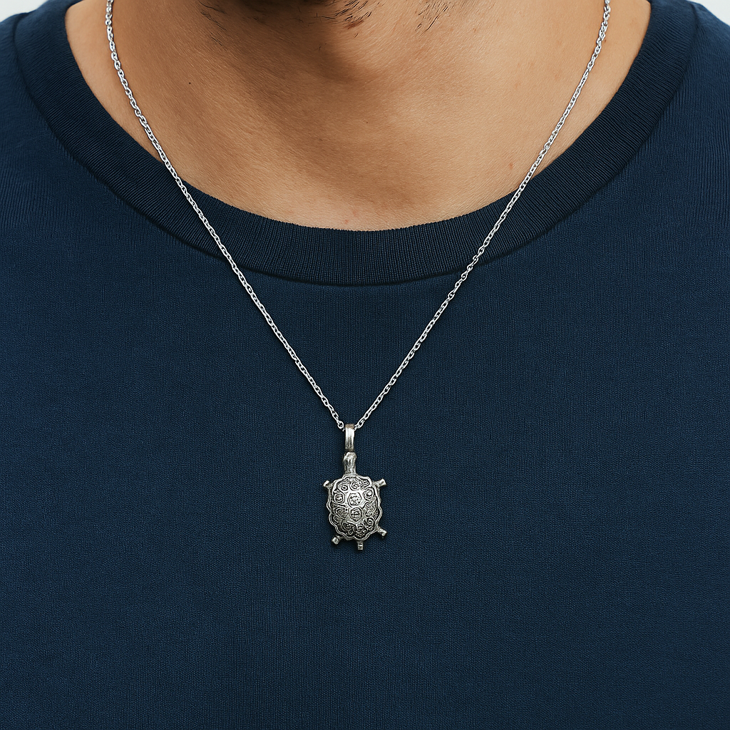 Turtle Chain Silver Lucky Turtle Charm Chain Pendant – Veeram Jewels