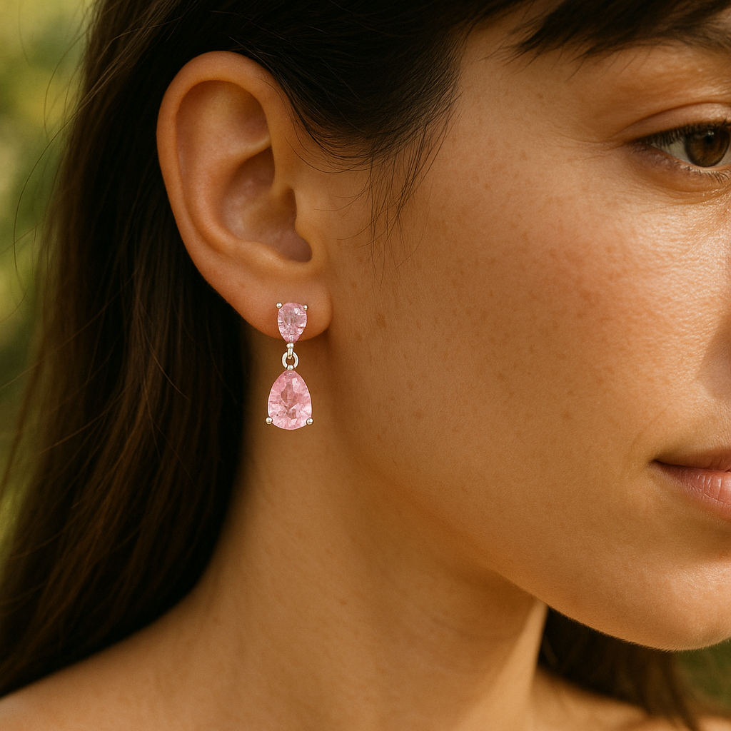 Silver Pink Drop Earring