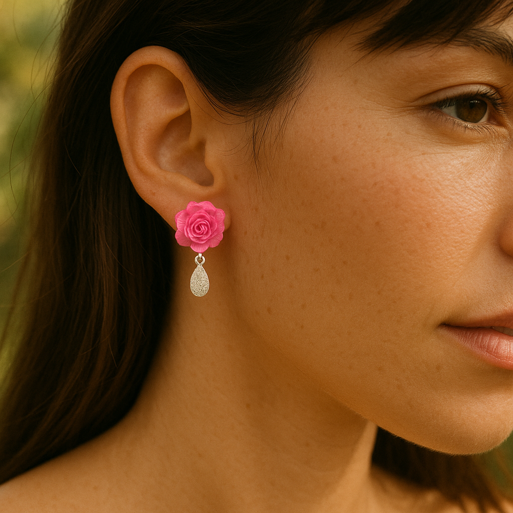 Silver  Rosé Bloom Drop Earrings