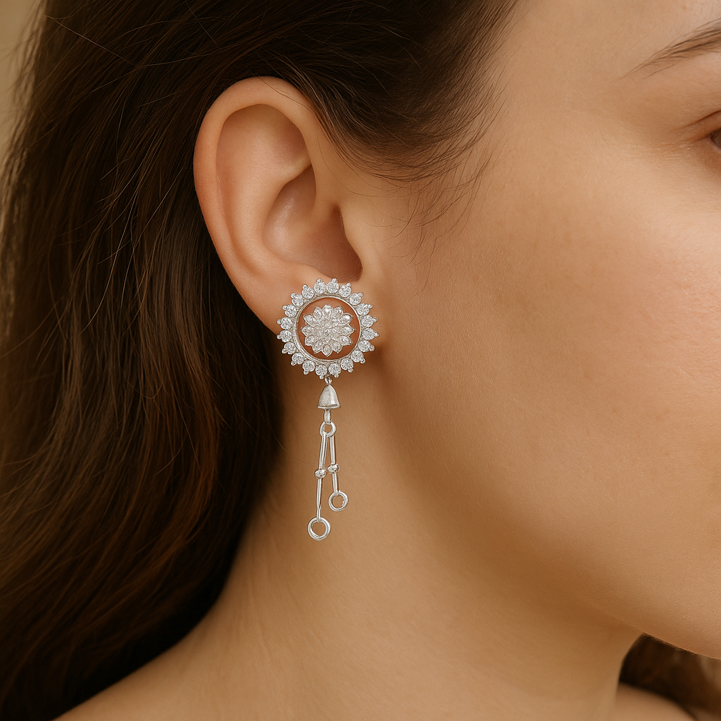 Silver  Regal Blossom Dangler Earrings