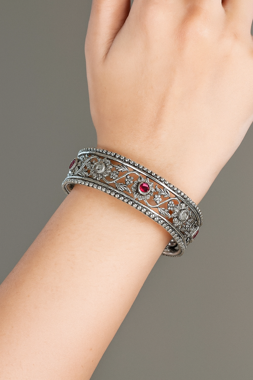 Royal Blossom Silver Bangle Set