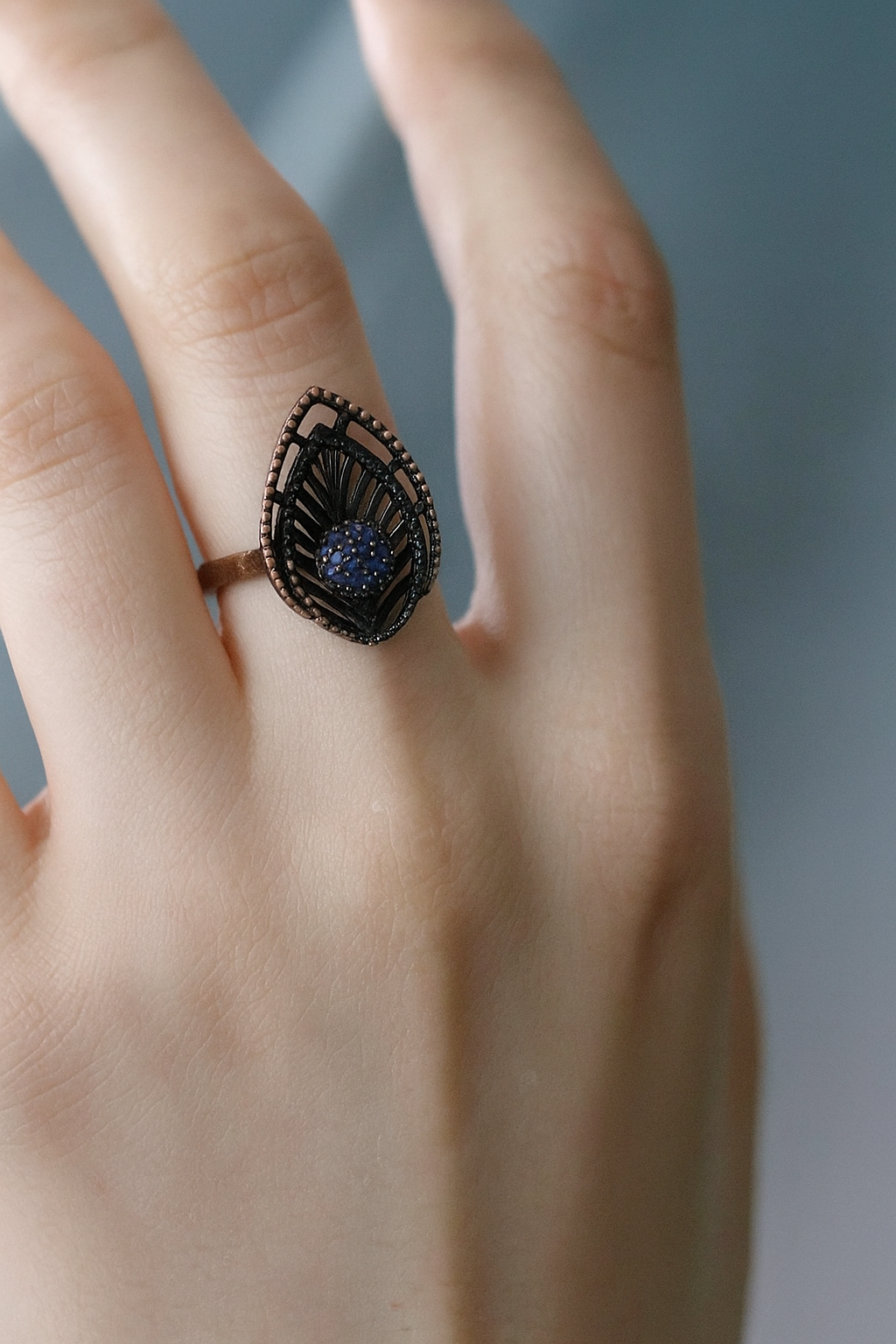 Midnight Leaf Silver Ring
