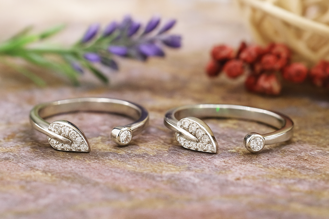 Floral Leaf Diamond Toe Rings