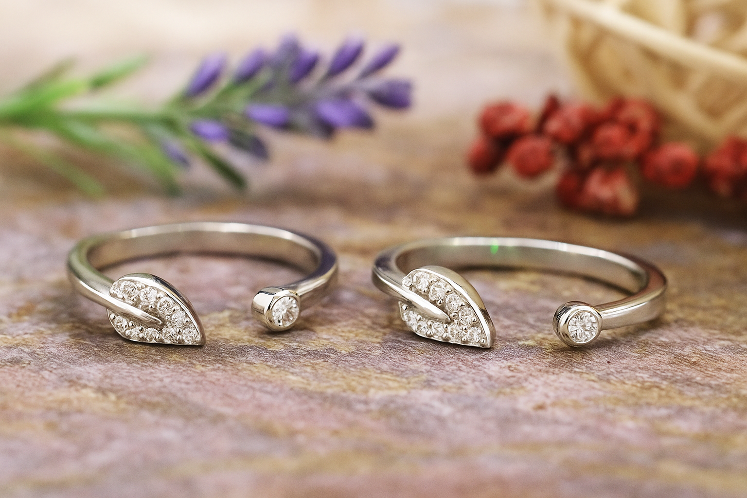 Floral Leaf Diamond Toe Rings