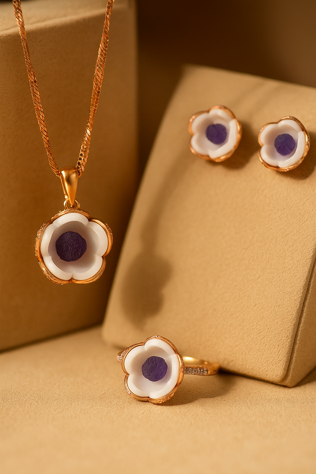 Silver Delightful Floral Pendant Set