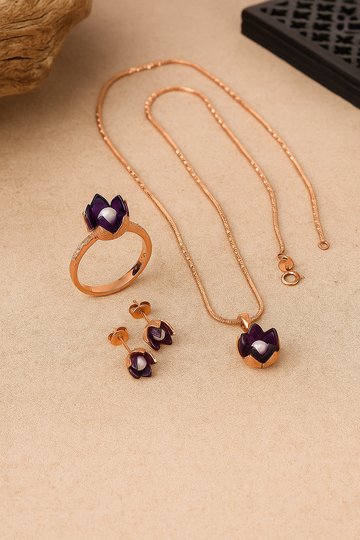 Silver Floral Rosegold Pendant Set