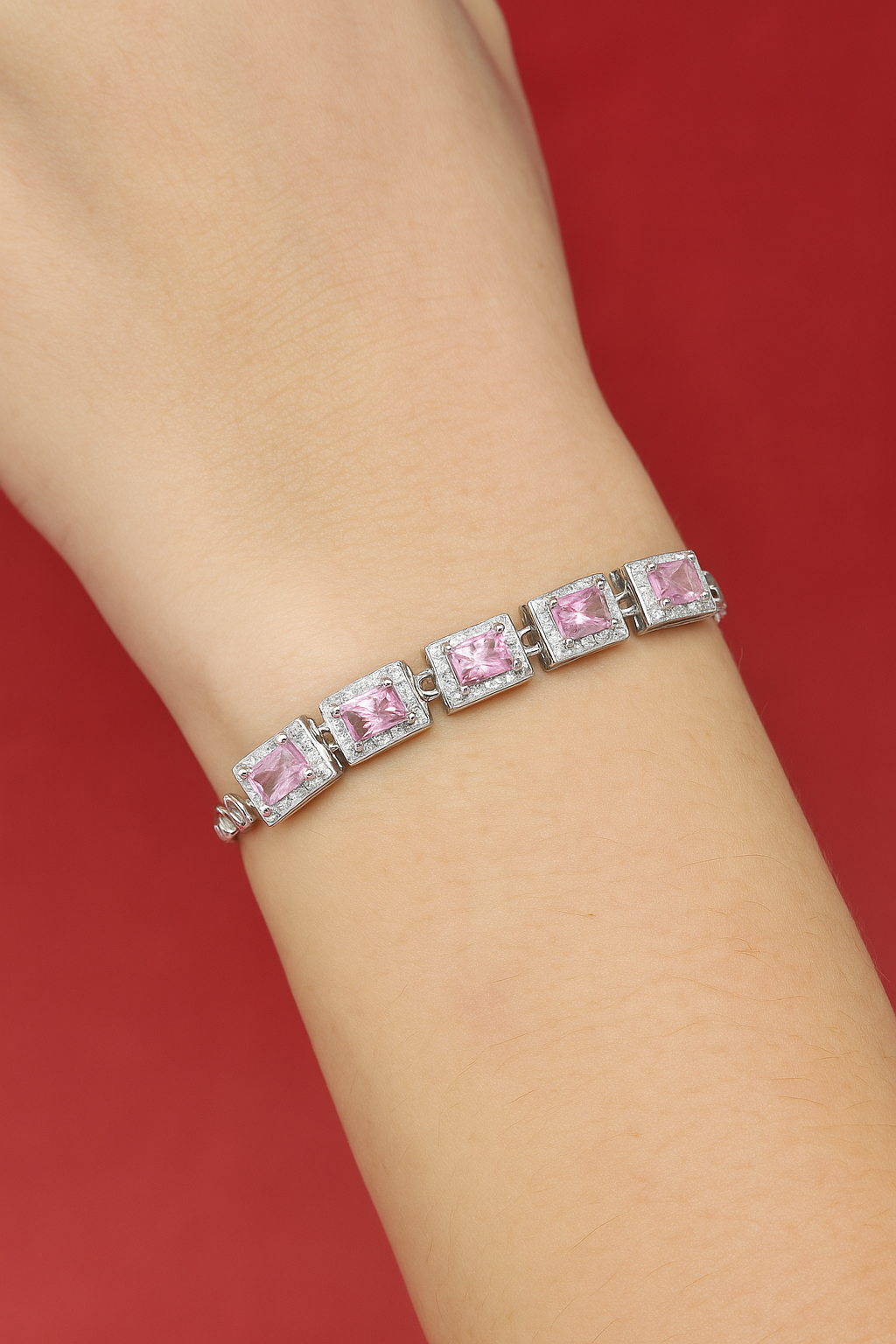 Silver Pink Velvet Dream Bracelet