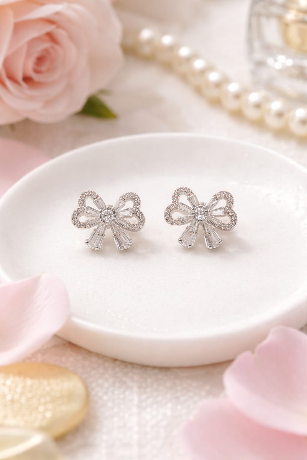 Rose Luxe Bow Sparkle Studs