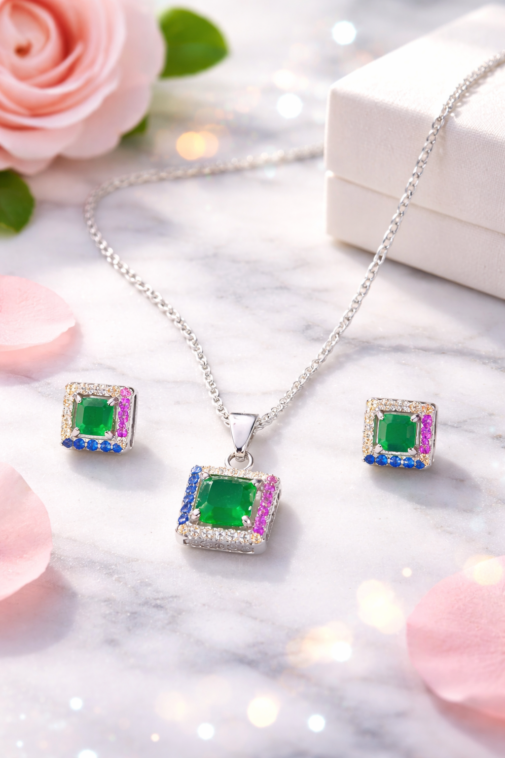 Emerald Royale Square Pendant Set