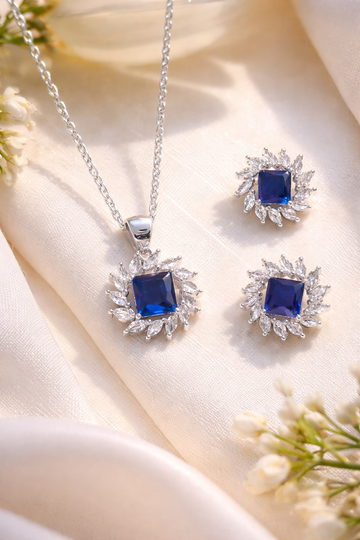 Midnight Bloom Sapphire Pendant Set