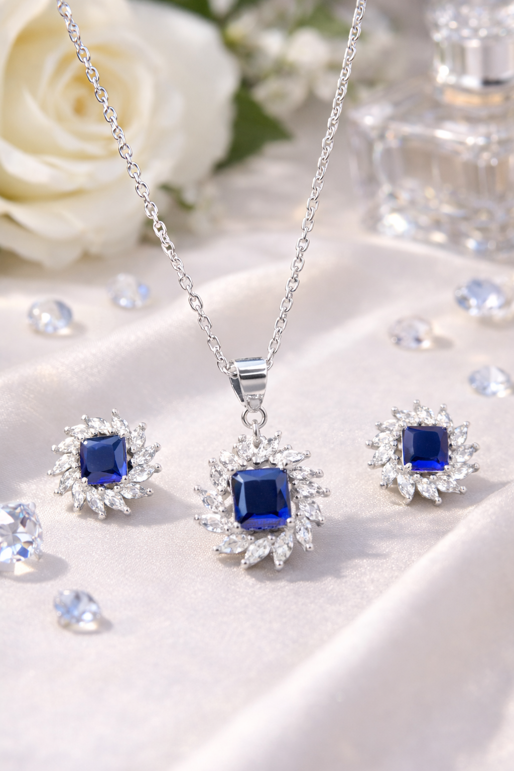 Midnight Bloom Sapphire Pendant Set