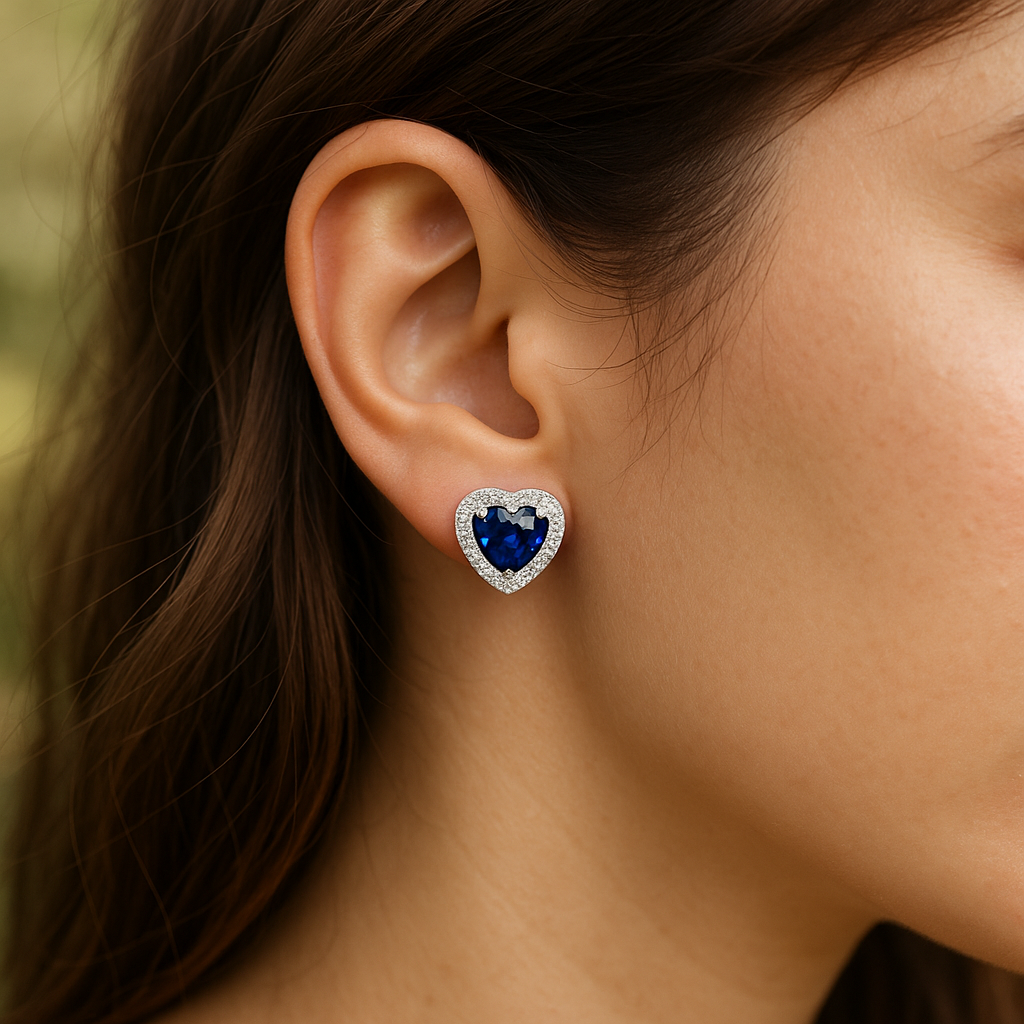 Silver Royal Blue Heart Earring