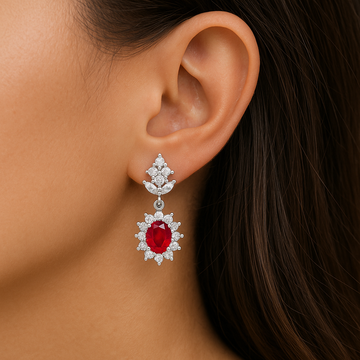 Silver Zircon Red Stone Earring