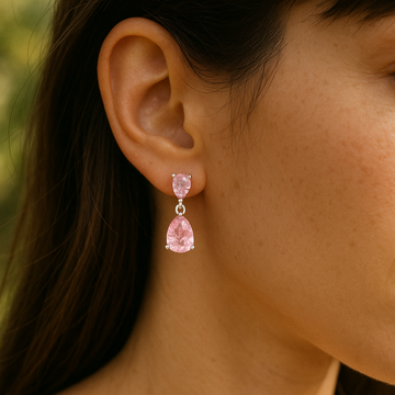 Silver Pink Drop Earring