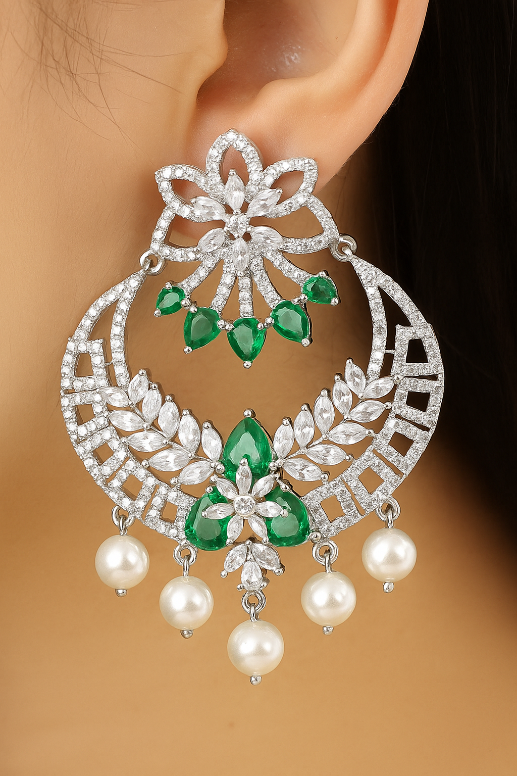 Silver Emerald Bloom Earring