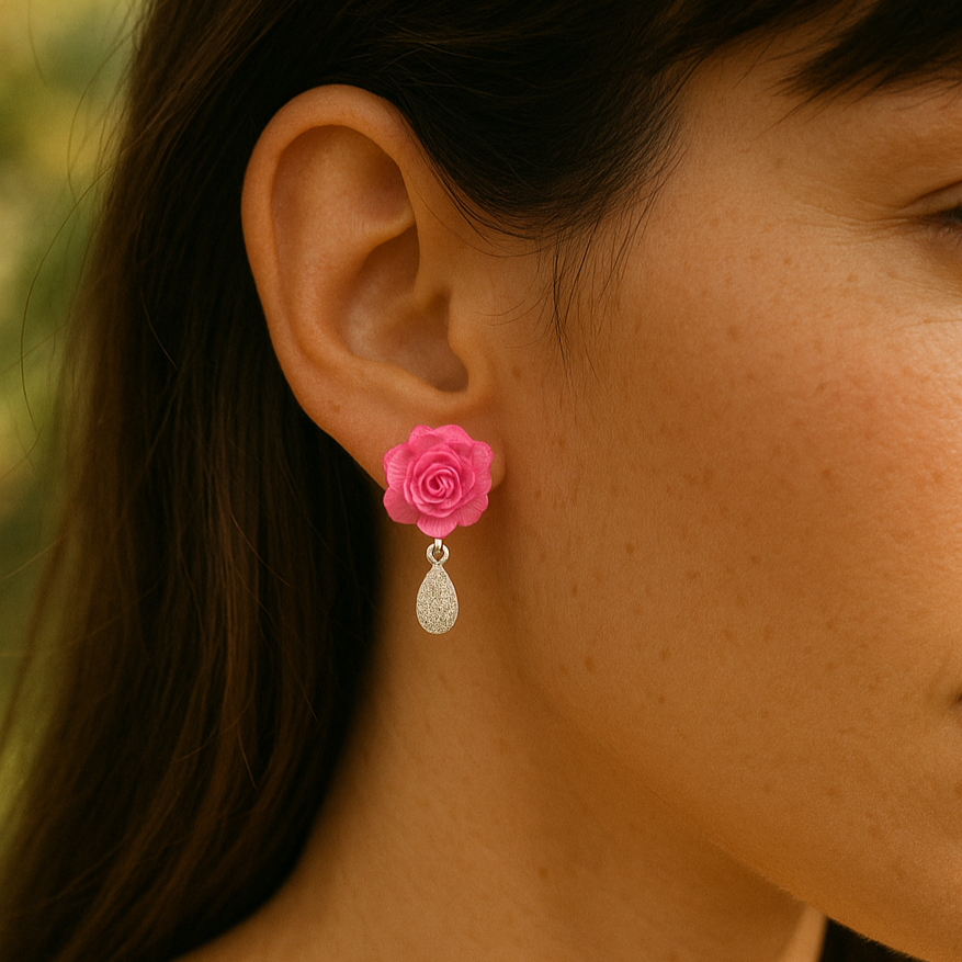 Silver  Rosé Bloom Drop Earrings