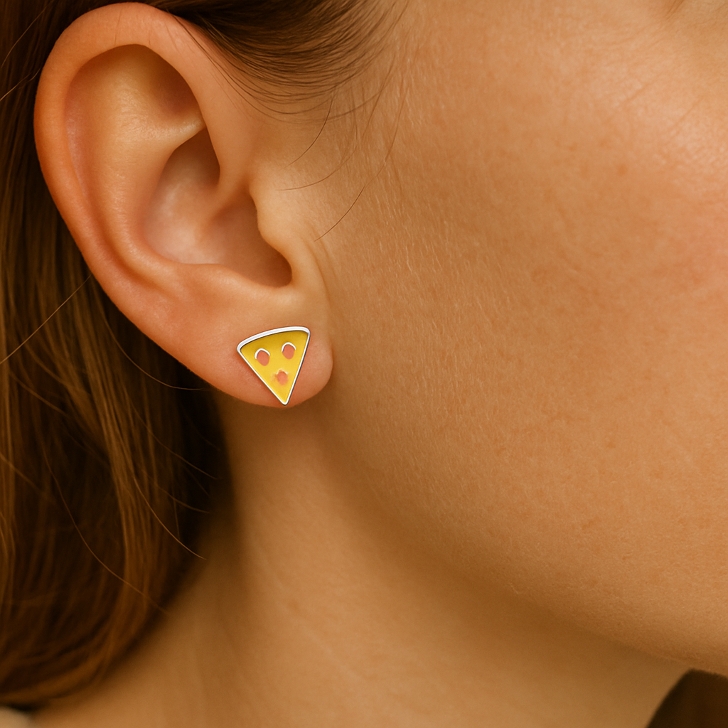 Silver Pizza Slice Studs