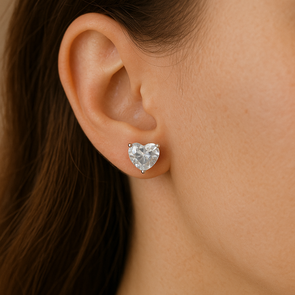 Silver Solitaire Heart Stud