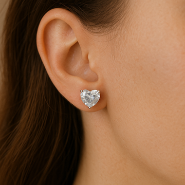 Silver Solitaire Heart Stud