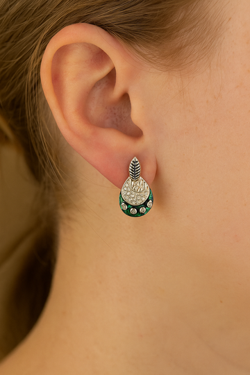 Silver Emerald Plume Studs