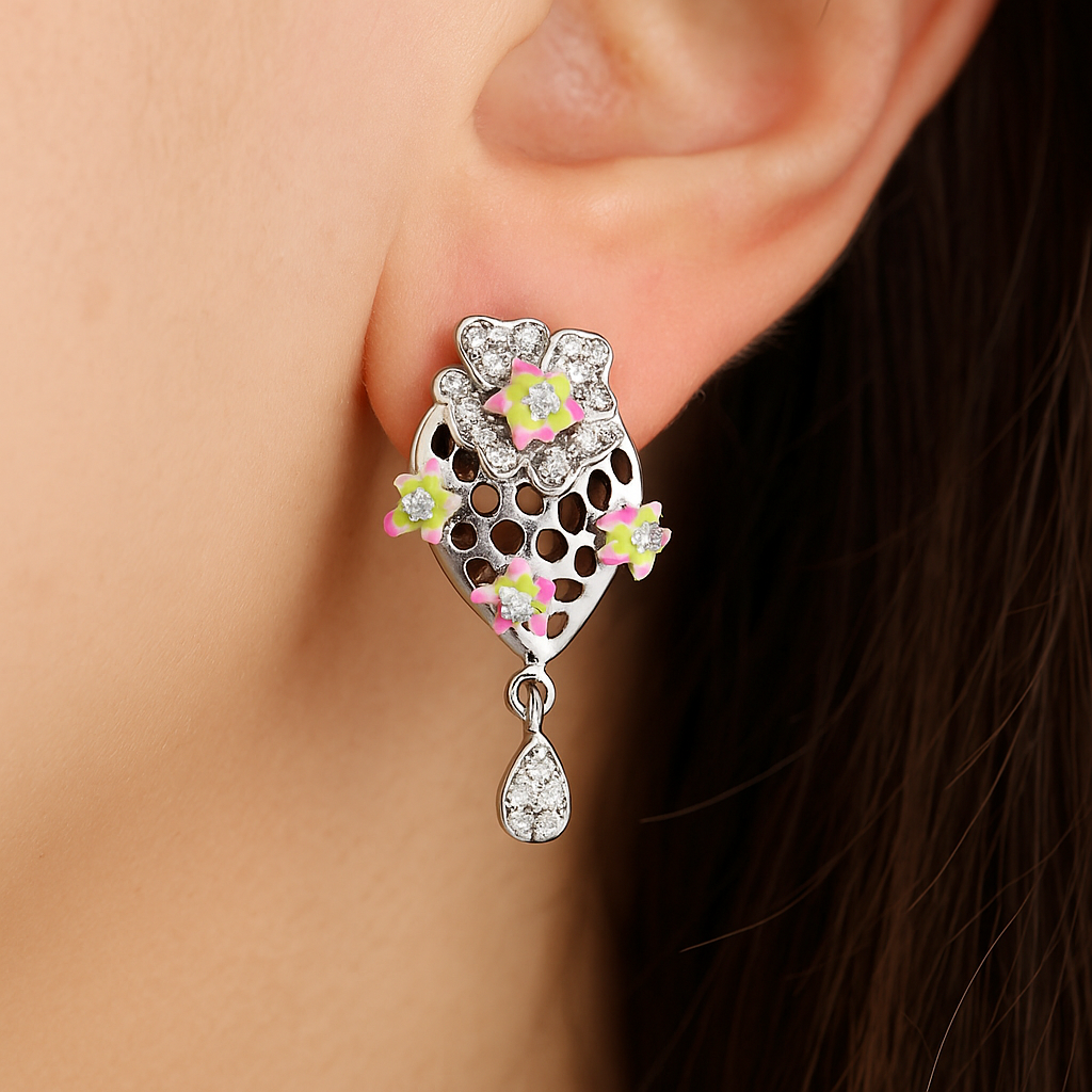 Silver Bloomberry Dangle Studs