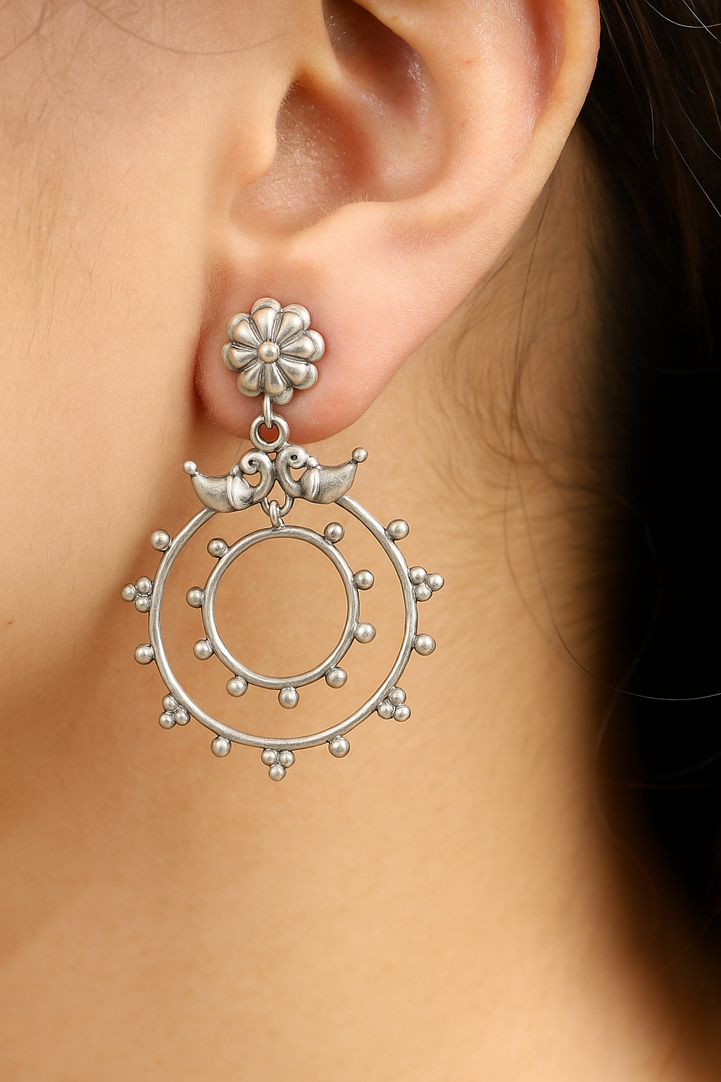 Silver Tribal Hoop Earrings