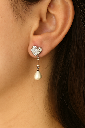 Crystal Heart Drop Silver Earrings