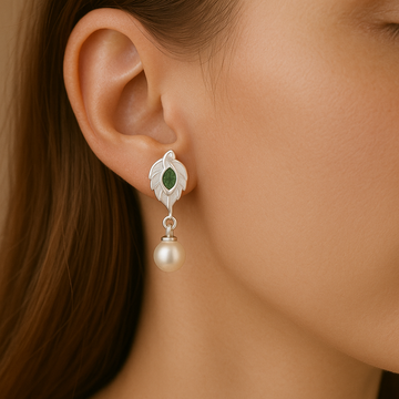 Pearl Leaf Elegance Silver Earrings