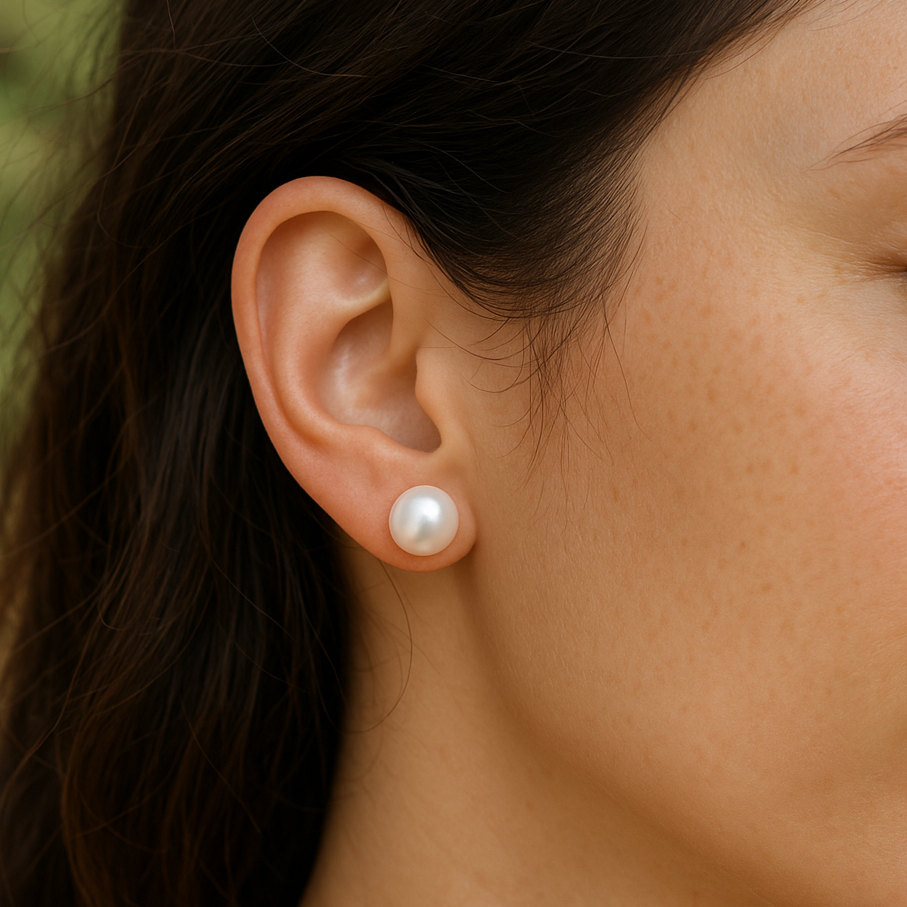 Silver Classic Pearl Stud Earrings