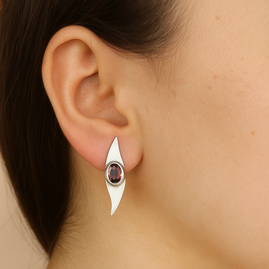 Garnet Marquise Silver Stud Earrings