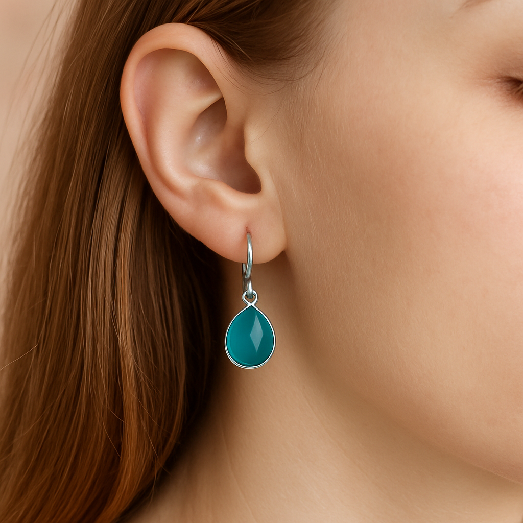 Silver Green Onyx Teardrop Dangle Earrings