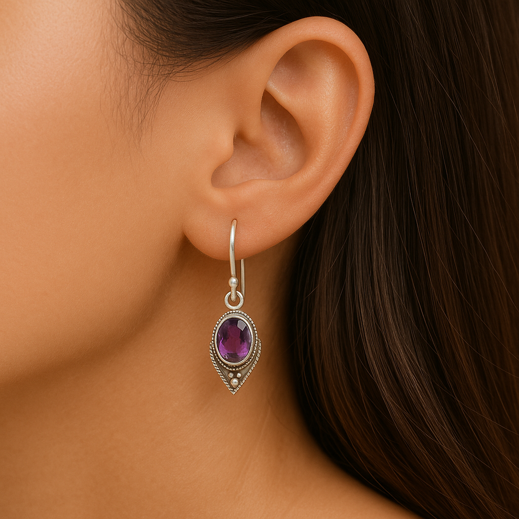 Silver Vintage Amethyst Drop Earrings