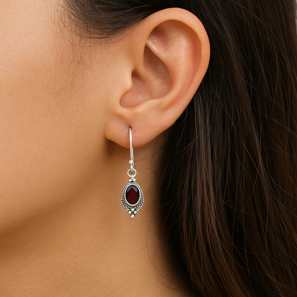 Silver  Vintage Garnet Drop Earrings