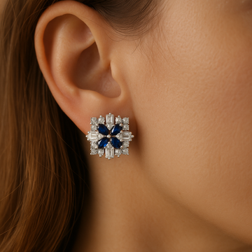 Sapphire Baguette Cluster Stud Earrings