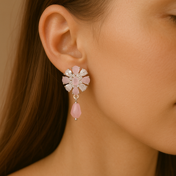 Silver Classic Pink Blossom Earring