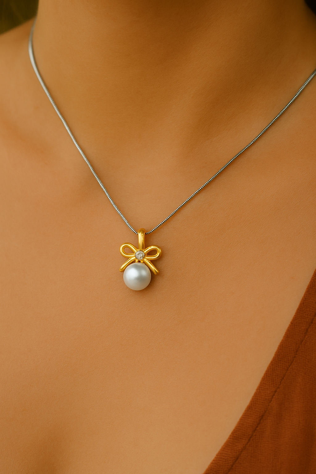 Silver Pearl Golden Pearl Chain Pendant
