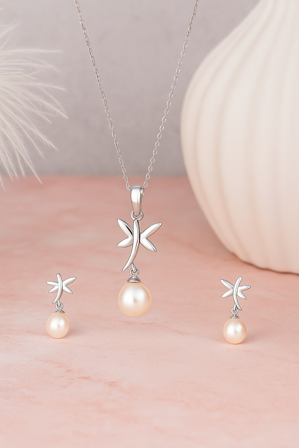 Silver Pearl Butterfly Set