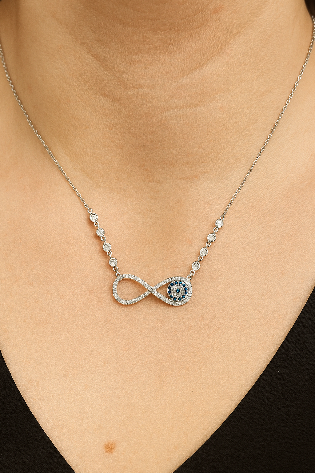 Silver Infinity Evil Eye Pendant
